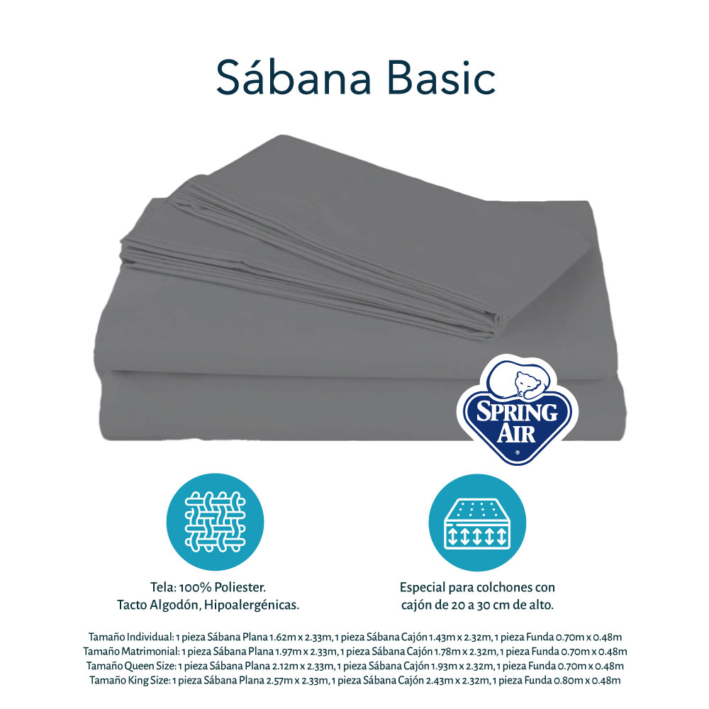 Sábanas Matrimonial Spring Air Basic Grey + 2 Almohadas Spring Air Osos